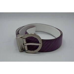Nike Golf Womens Purple Leather Belt Silver Round Buckle Size M 32-34